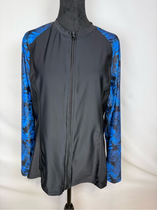 Jasambac Other - Jasambac Zip Front Rash Guard Swim Top Blue Palm Print XL NWT UPF Activewear